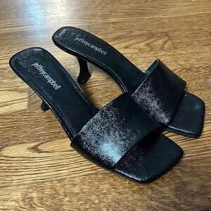 Jeffrey Campbell Averie Mule Sandal In Black Crinkle Patent Size 8